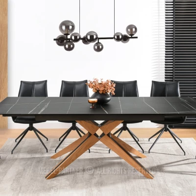 Rozkládací jídelní stůl FEDOR - černý mramor / dub