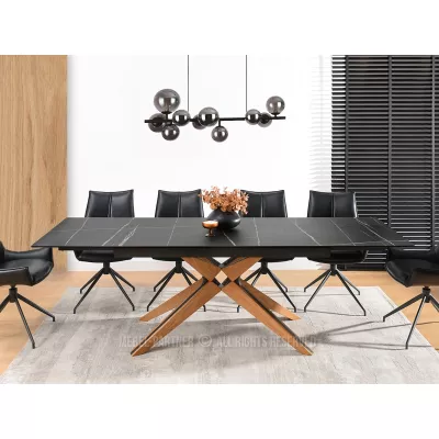 Rozkládací jídelní stůl FEDOR - černý mramor / dub