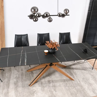 Rozkládací jídelní stůl FEDOR - černý mramor / dub