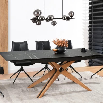 Rozkládací jídelní stůl FEDOR - černý mramor / dub