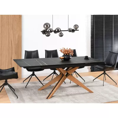 Rozkládací jídelní stůl FEDOR - černý mramor / dub