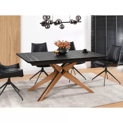 Rozkládací jídelní stůl FEDOR - černý mramor / dub