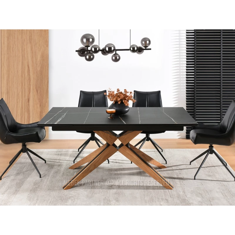 Rozkládací jídelní stůl FEDOR - černý mramor / dub