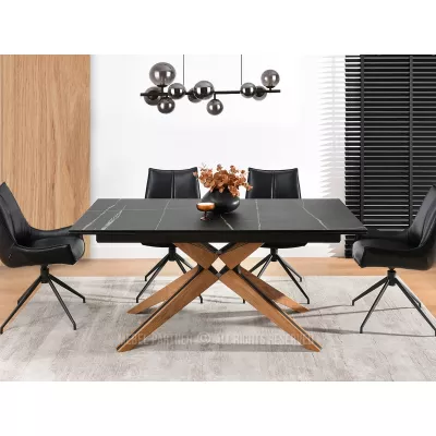 Rozkládací jídelní stůl FEDOR - černý mramor / dub