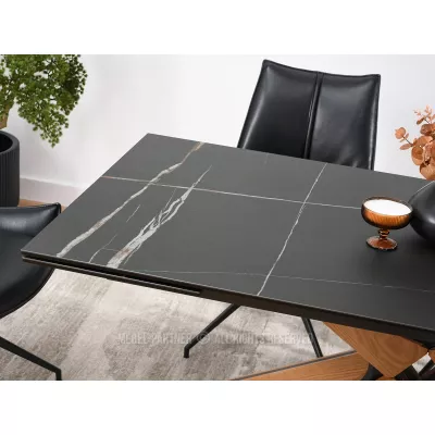 Rozkládací jídelní stůl FEDOR - černý mramor / dub