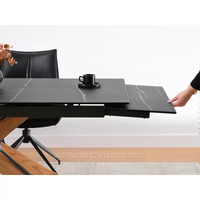 Rozkládací jídelní stůl FEDOR - černý mramor / dub