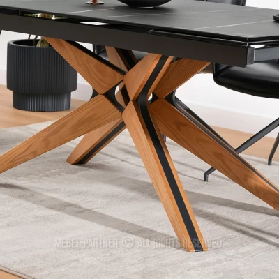 Rozkládací jídelní stůl FEDOR - černý mramor / dub