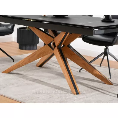 Rozkládací jídelní stůl FEDOR - černý mramor / dub