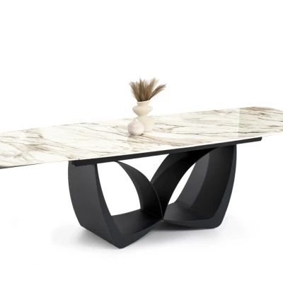 Designový rozkládací jídelní stůl FEDIR - béžový mramor / černý