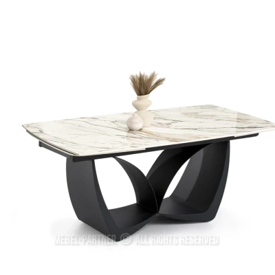 Designový rozkládací jídelní stůl FEDIR - béžový mramor / černý