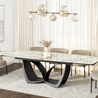 Designový rozkládací jídelní stůl FEDIR - béžový mramor / černý