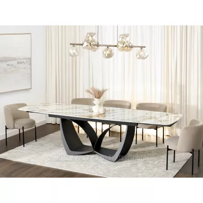 Designový rozkládací jídelní stůl FEDIR - béžový mramor / černý