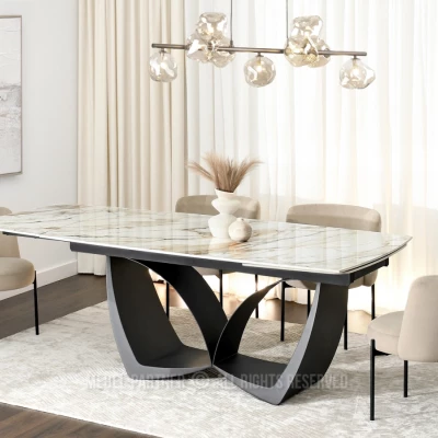 Designový rozkládací jídelní stůl FEDIR - béžový mramor / černý