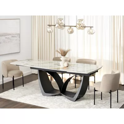 Designový rozkládací jídelní stůl FEDIR - béžový mramor / černý