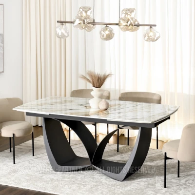 Designový rozkládací jídelní stůl FEDIR - béžový mramor / černý