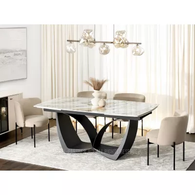 Designový rozkládací jídelní stůl FEDIR - béžový mramor / černý