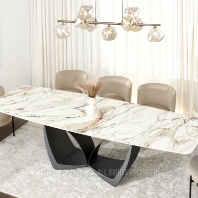 Designový rozkládací jídelní stůl FEDIR - béžový mramor / černý