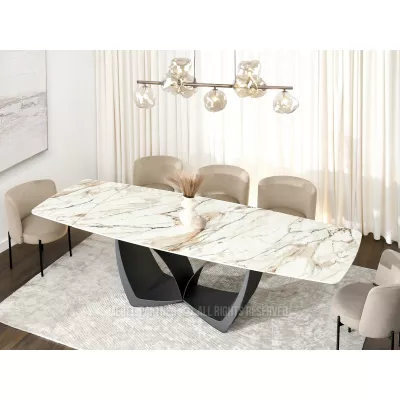 Designový rozkládací jídelní stůl FEDIR - béžový mramor / černý