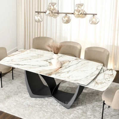 Designový rozkládací jídelní stůl FEDIR - béžový mramor / černý