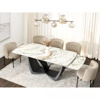Designový rozkládací jídelní stůl FEDIR - béžový mramor / černý