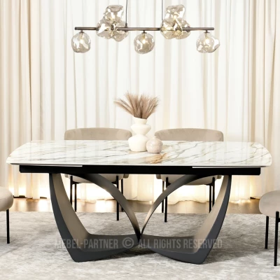 Designový rozkládací jídelní stůl FEDIR - béžový mramor / černý