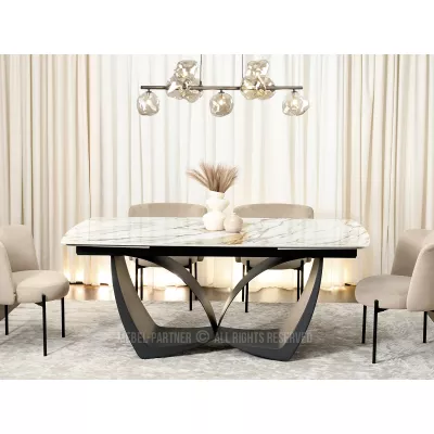 Designový rozkládací jídelní stůl FEDIR - béžový mramor / černý