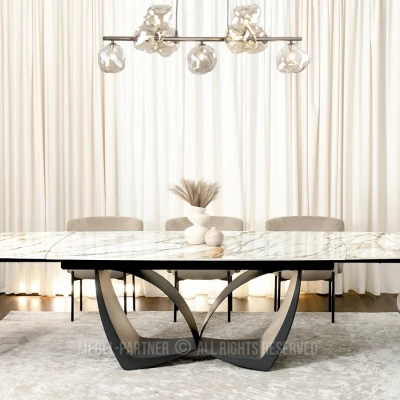 Designový rozkládací jídelní stůl FEDIR - béžový mramor / černý