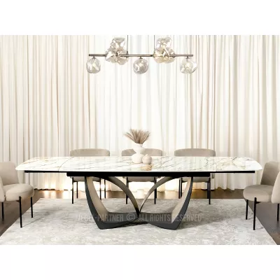 Designový rozkládací jídelní stůl FEDIR - béžový mramor / černý