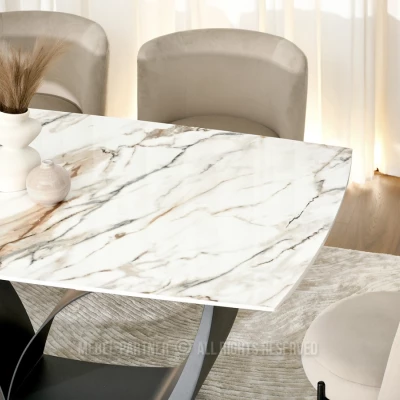 Designový rozkládací jídelní stůl FEDIR - béžový mramor / černý