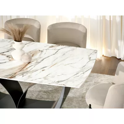 Designový rozkládací jídelní stůl FEDIR - béžový mramor / černý