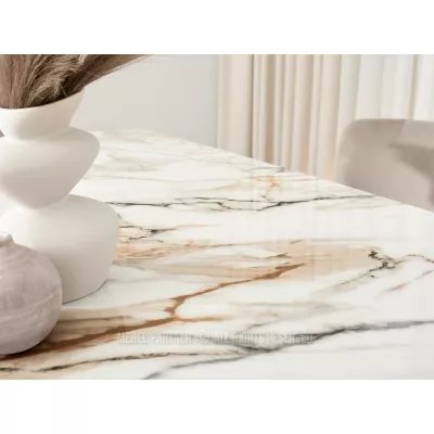 Designový rozkládací jídelní stůl FEDIR - béžový mramor / černý