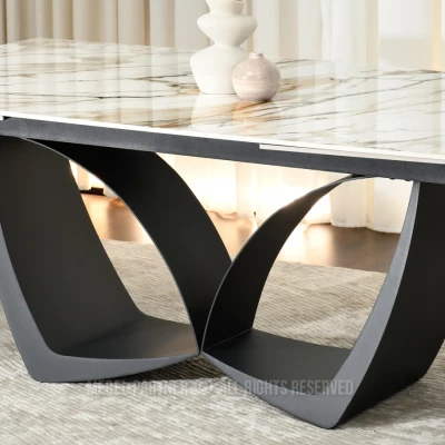 Designový rozkládací jídelní stůl FEDIR - béžový mramor / černý