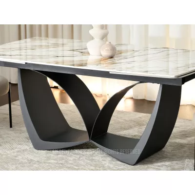 Designový rozkládací jídelní stůl FEDIR - béžový mramor / černý