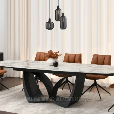 Designový rozkládací jídelní stůl FEDIR - šedý mramor / černý