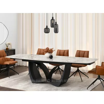 Designový rozkládací jídelní stůl FEDIR - šedý mramor / černý
