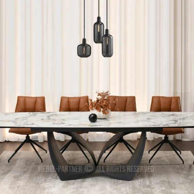 Designový rozkládací jídelní stůl FEDIR - šedý mramor / černý