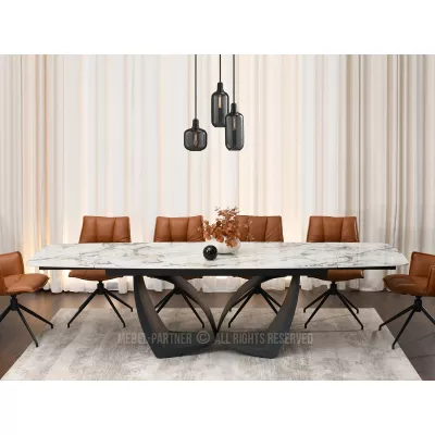 Designový rozkládací jídelní stůl FEDIR - šedý mramor / černý