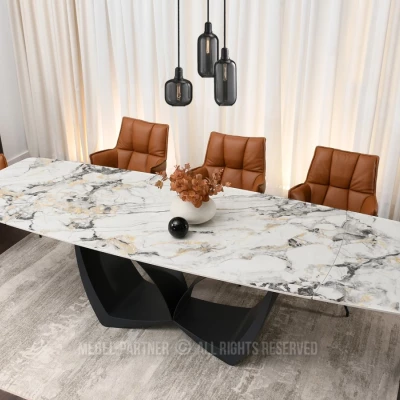 Designový rozkládací jídelní stůl FEDIR - šedý mramor / černý