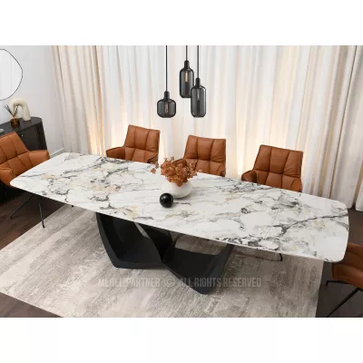 Designový rozkládací jídelní stůl FEDIR - šedý mramor / černý