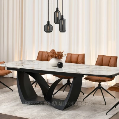Designový rozkládací jídelní stůl FEDIR - šedý mramor / černý