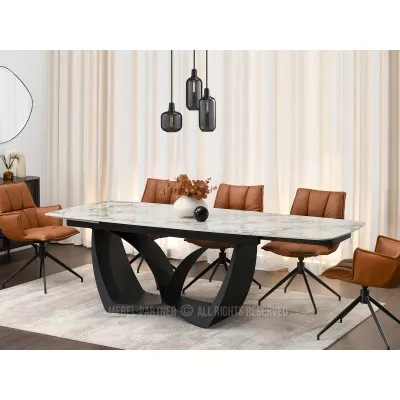 Designový rozkládací jídelní stůl FEDIR - šedý mramor / černý