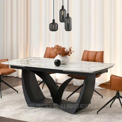 Designový rozkládací jídelní stůl FEDIR - šedý mramor / černý