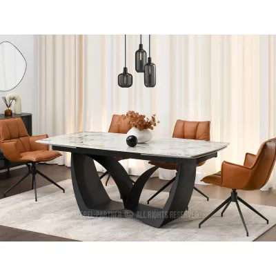 Designový rozkládací jídelní stůl FEDIR - šedý mramor / černý