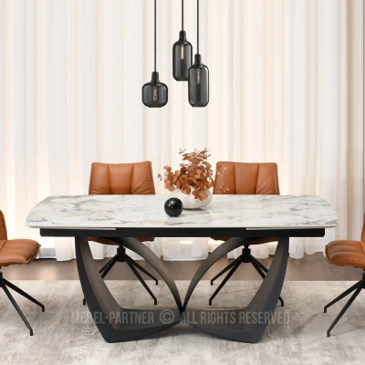 Designový rozkládací jídelní stůl FEDIR - šedý mramor / černý