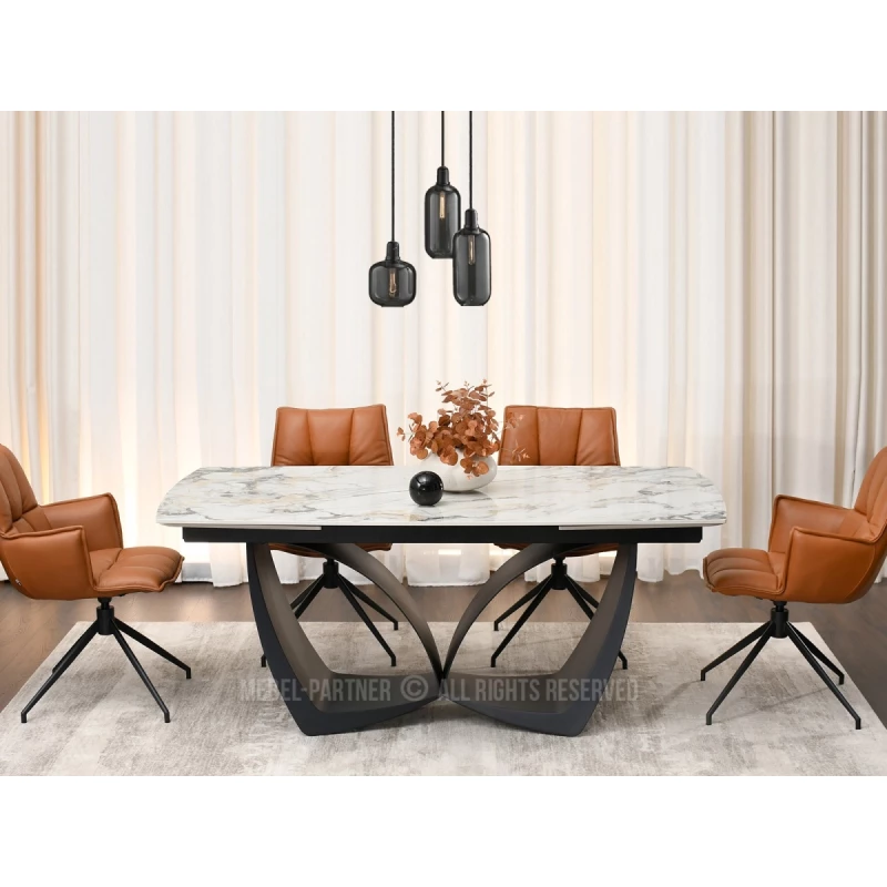 Designový rozkládací jídelní stůl FEDIR - šedý mramor / černý