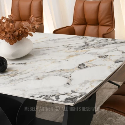 Designový rozkládací jídelní stůl FEDIR - šedý mramor / černý