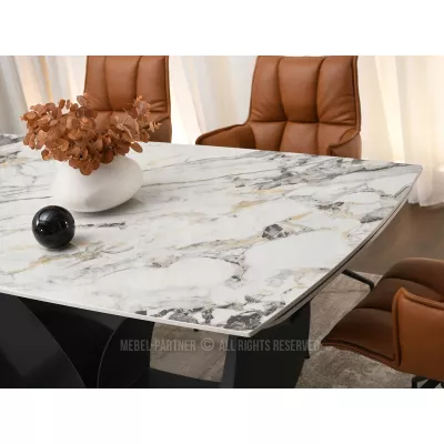 Designový rozkládací jídelní stůl FEDIR - šedý mramor / černý