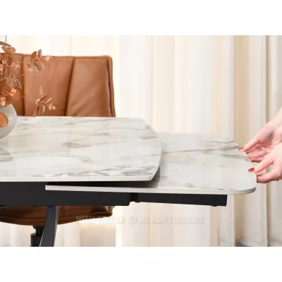 Designový rozkládací jídelní stůl FEDIR - šedý mramor / černý