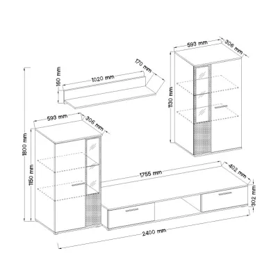 Nábytek do obýváku s osvětlením SANA - bílý / dub artisan