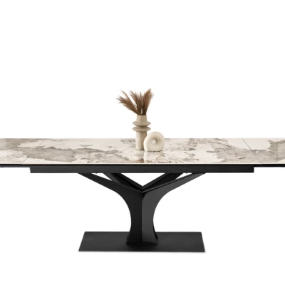 Stylový rozkládací jídelní stůl GAETAN - bílý mramor / černý